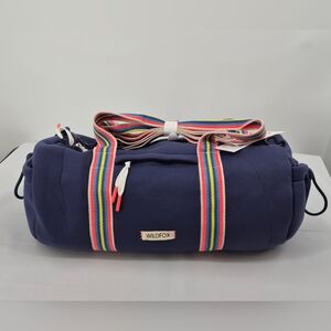 Wildfox Navy Blue Duffle Bag Rainbow Stripe Strap Gym Travel Weekend New